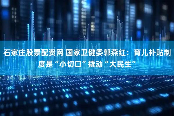 石家庄股票配资网 国家卫健委郭燕红：育儿补贴制度是“小切口”撬动“大民生”